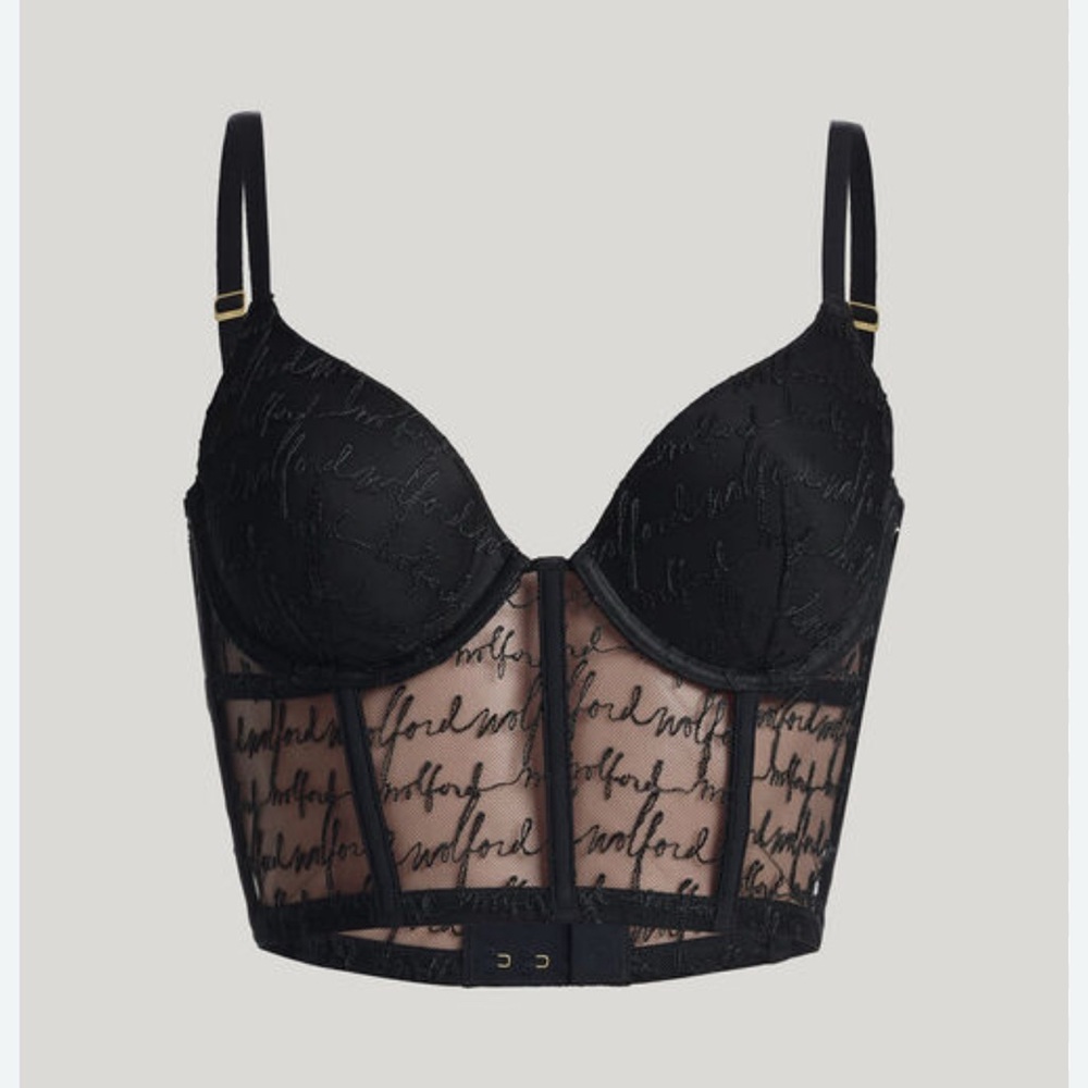 Wolford Black Lace Longline Bra with Adjustable Straps